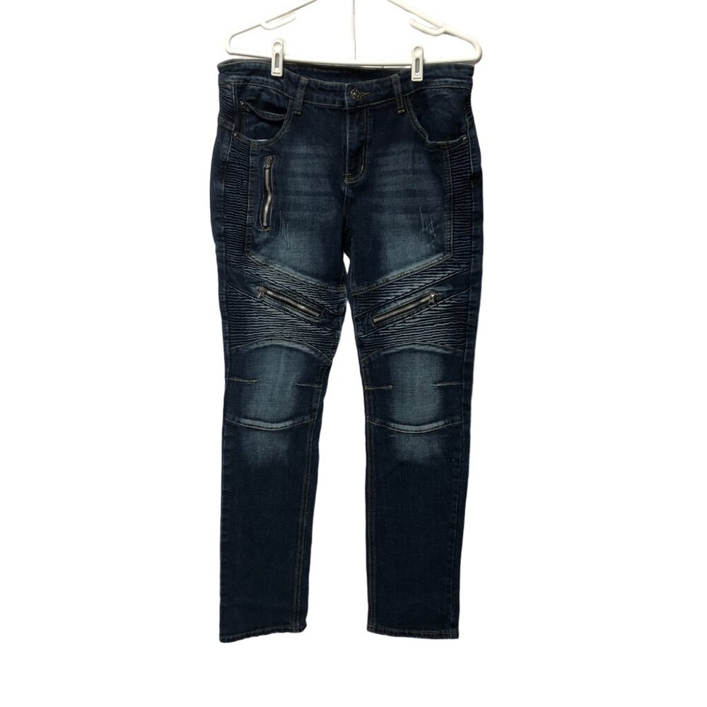 Jeans Classic Collection Mens Size 32 Blue Denim Straight Leg Stretch Moto Urban
